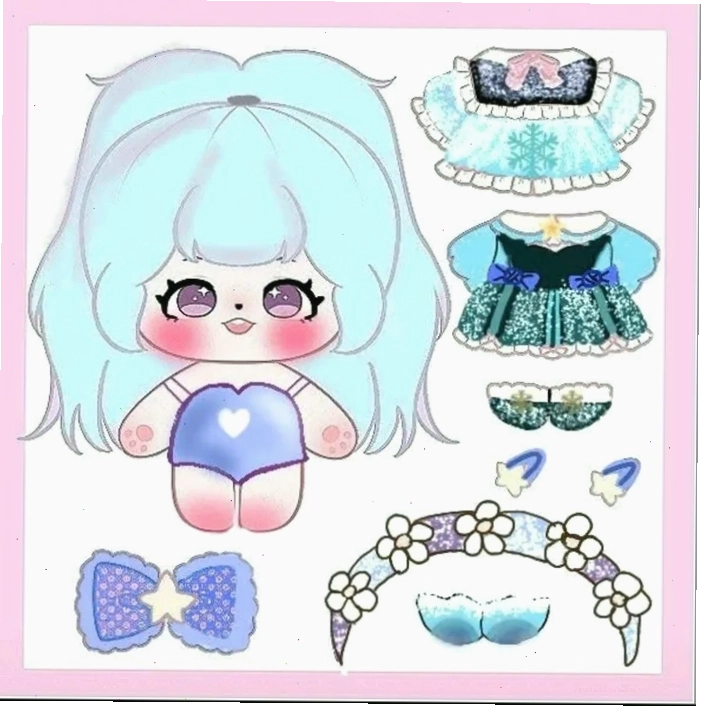 Cô bé đang vui đùa với búp bê giấy chibi