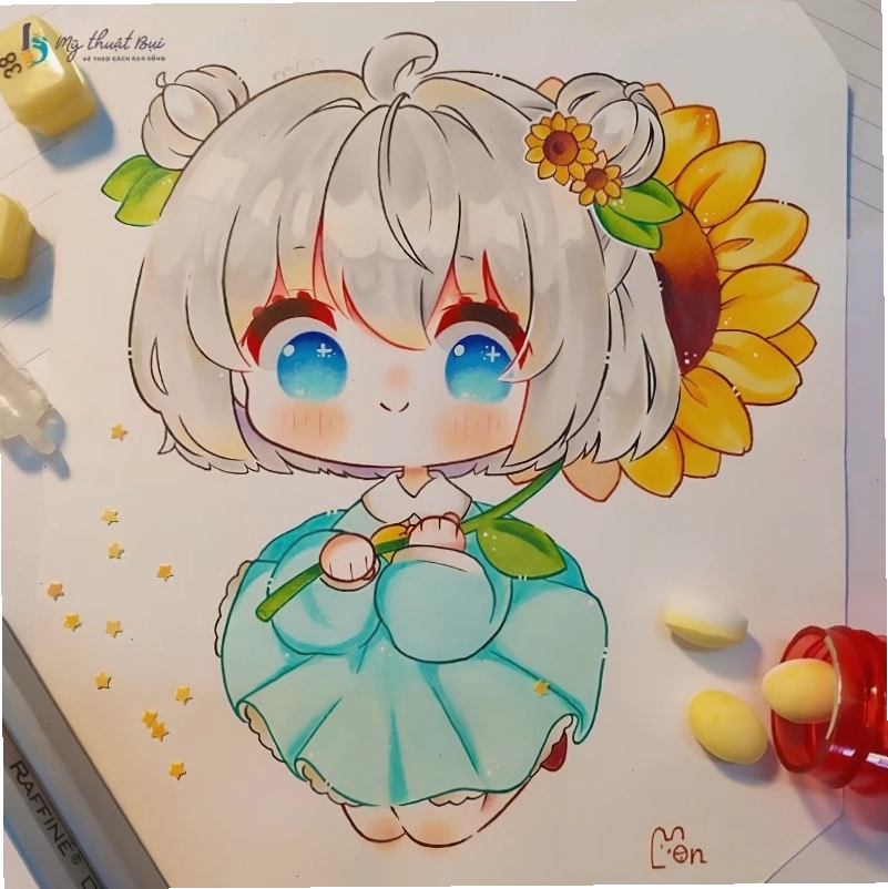 Cô gái chibi dễ thương với phụ kiện tóc xinh xắn