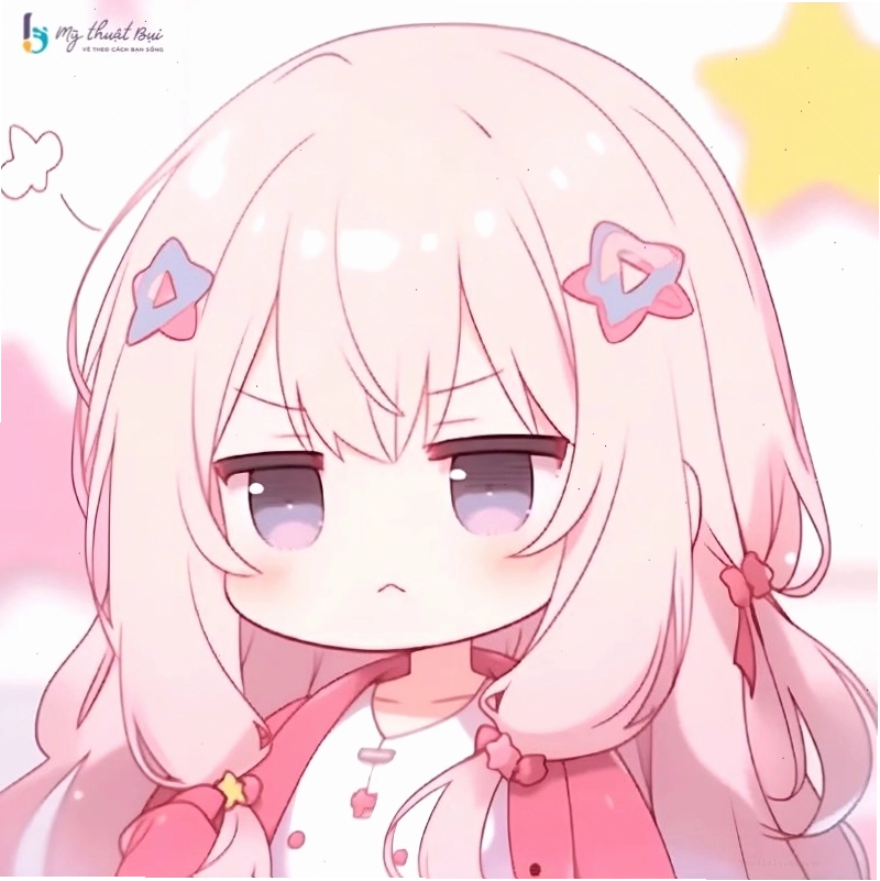 Cô gái chibi tóc ngắn đang cầm một bông hoa nhỏ