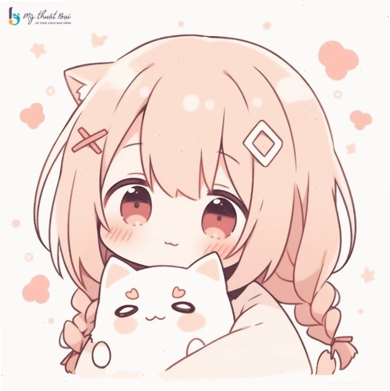 Cô gái chibi với mái tóc dài và trang phục dễ thương