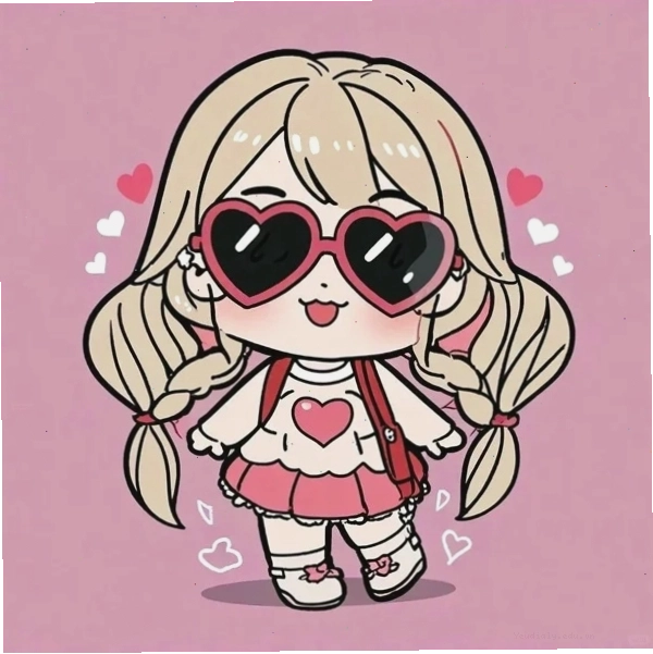 Cô gái chibi với mái tóc dài và trang phục học sinh
