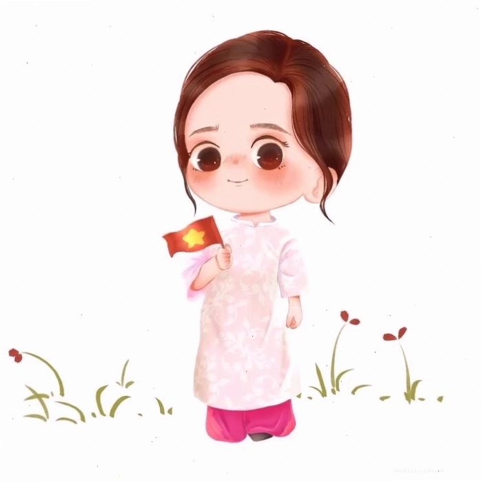Cô giáo chibi mặc áo dài truyền thống, thể hiện nét đẹp văn hóa Việt Nam