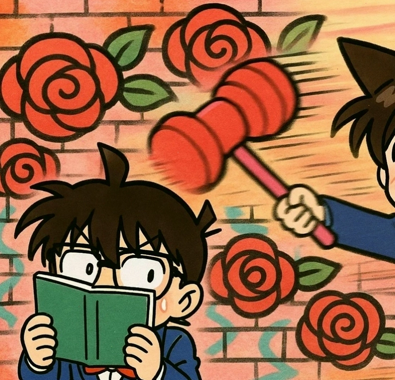 Conan chibi cute đang cầm kính lúp