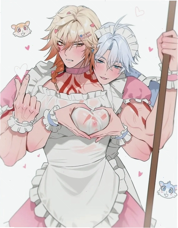 Hai nhân vật nam anime nắm tay nhau giữa khung cảnh thiên nhiên lãng mạn