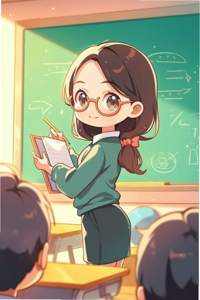 Hình ảnh cô giáo và học sinh chibi thân thiết bên nhau
