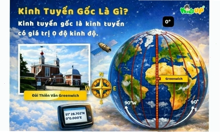 Hình ảnh minh họa kinh tuyến gốc trên bản đồ thế giới