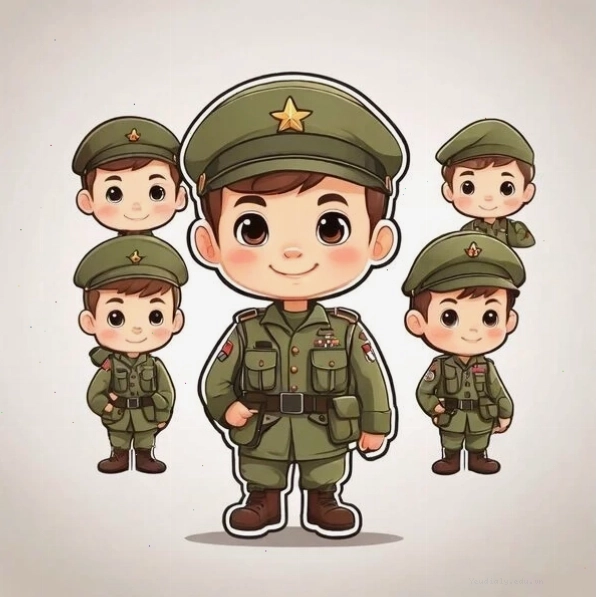 Hình chibi đơn giản chú bộ đội