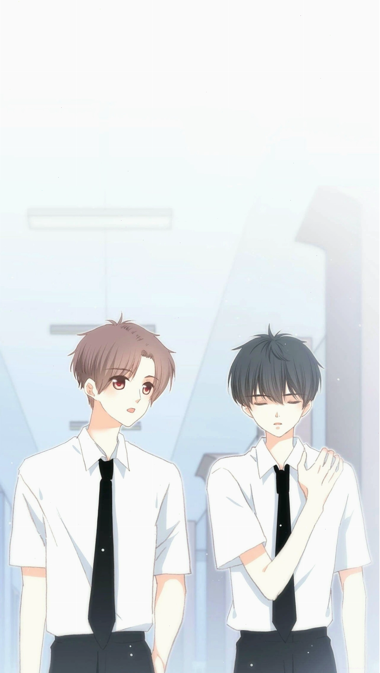 Hình nền anime boy love full HD với hai nhân vật nam nhìn nhau tình tứ