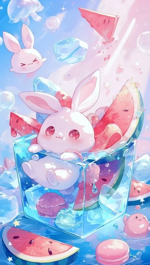 Hình nền điện thoại thỏ chibi cute với màu sắc tươi sáng