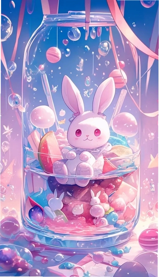 Hình nền máy tính với chú thỏ chibi cute đang vui đùa