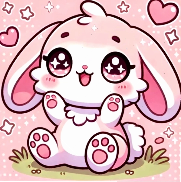 Hình thỏ chibi cute đang cầm một bông hoa nhỏ