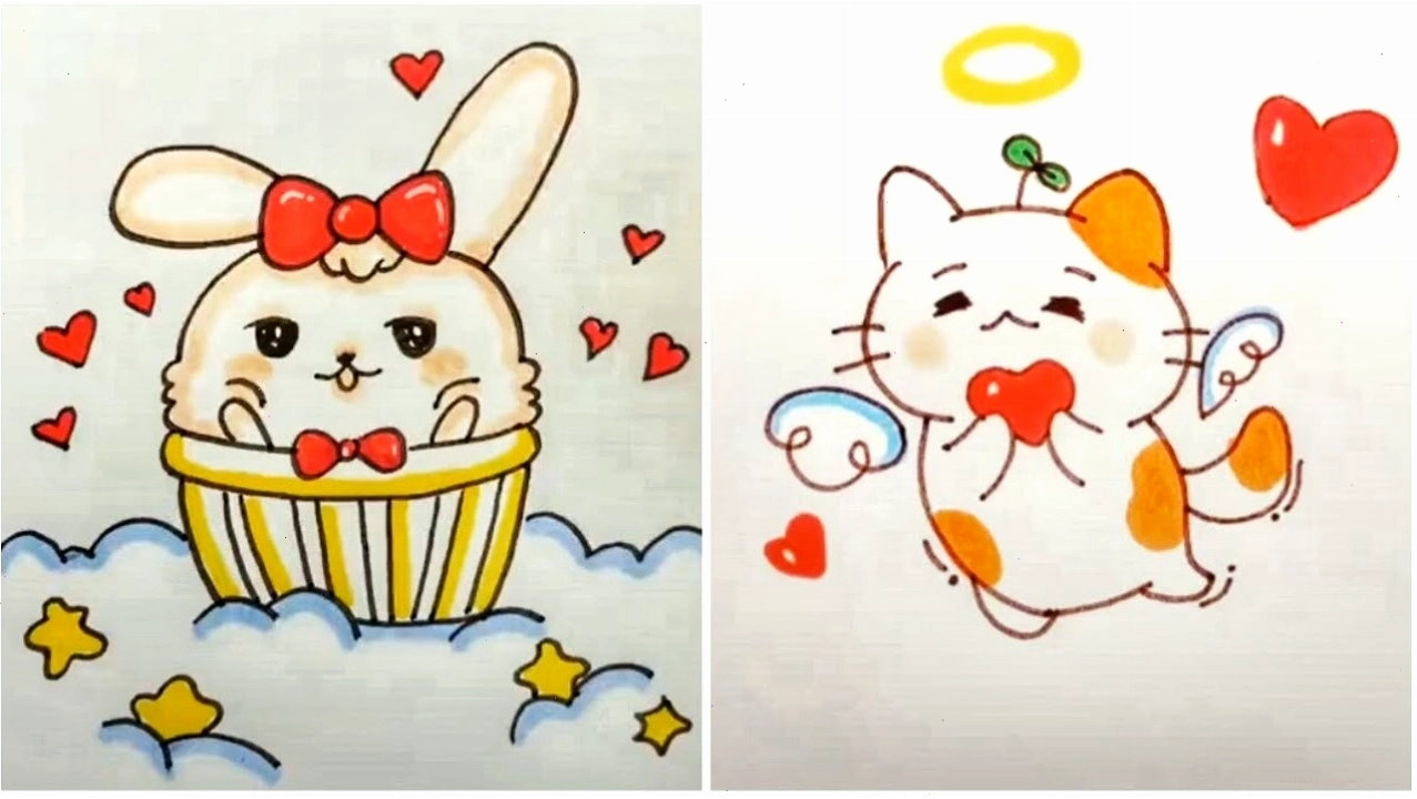 Hình vẽ cô gái cute chơi đùa với thú cưng