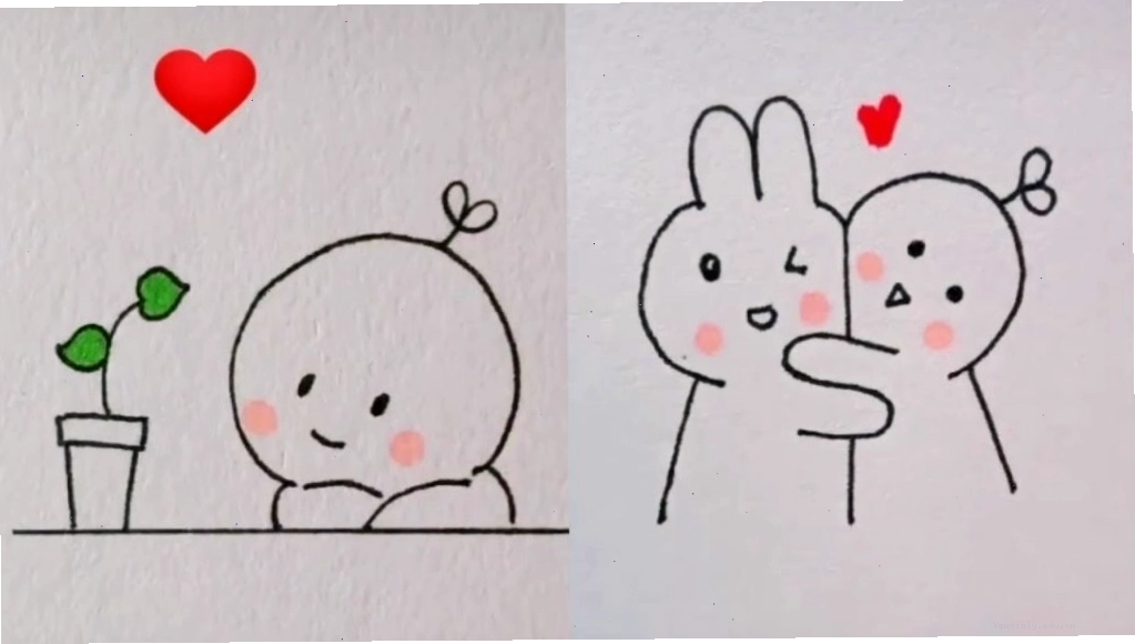 Hình vẽ cô gái cute với mái tóc dài và phụ kiện dễ thương