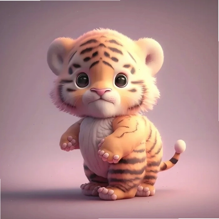 Hổ mập chibi đang vui vẻ vẫy đuôi