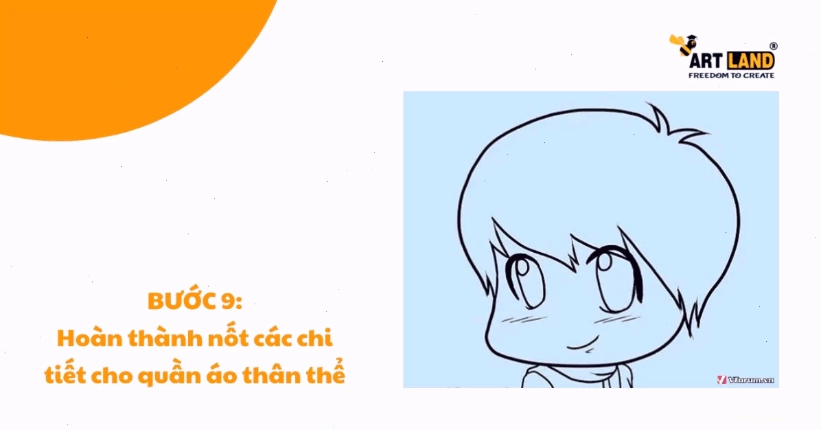 Hoàn thiện chi tiết mái tóc chibi với các sợi tóc nhỏ