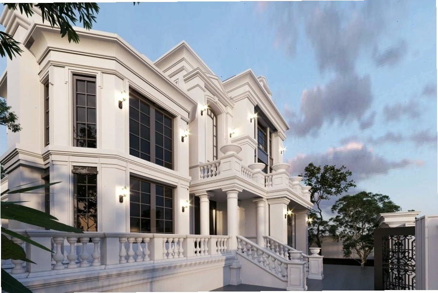 Không gian phòng khách nhà kiểu Châu Âu hiện đại với nội thất tinh tế