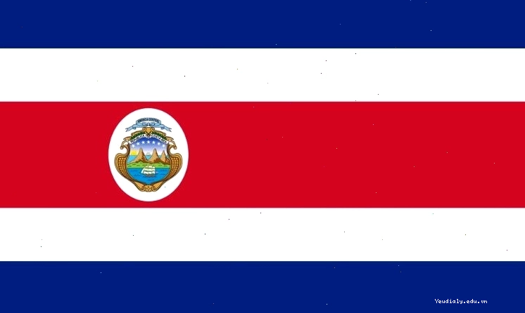 Lá cờ Costa Rica với năm dải ngang màu xanh, trắng và đỏ