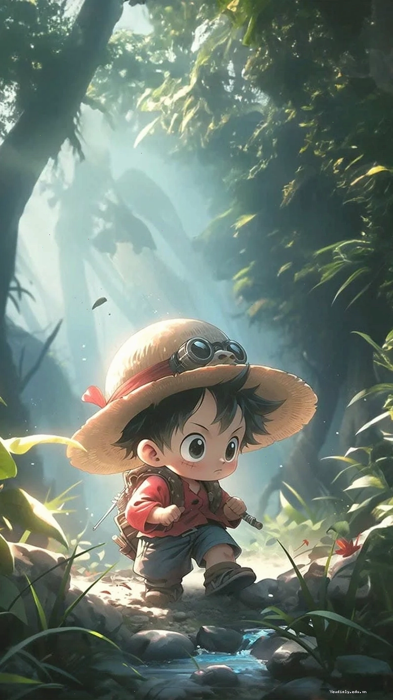 Luffy chibi trong tư thế sẵn sàng chiến đấu