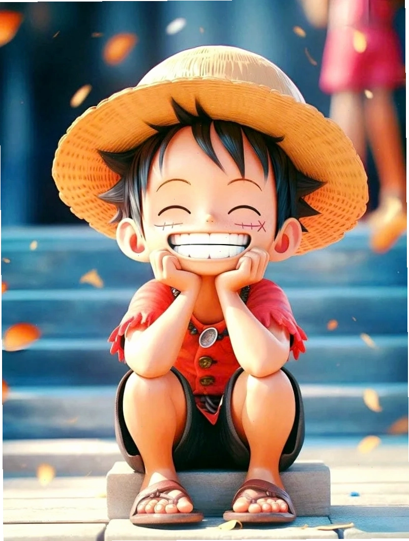 Luffy chibi với đôi mắt to tròn và biểu cảm ngộ nghĩnh