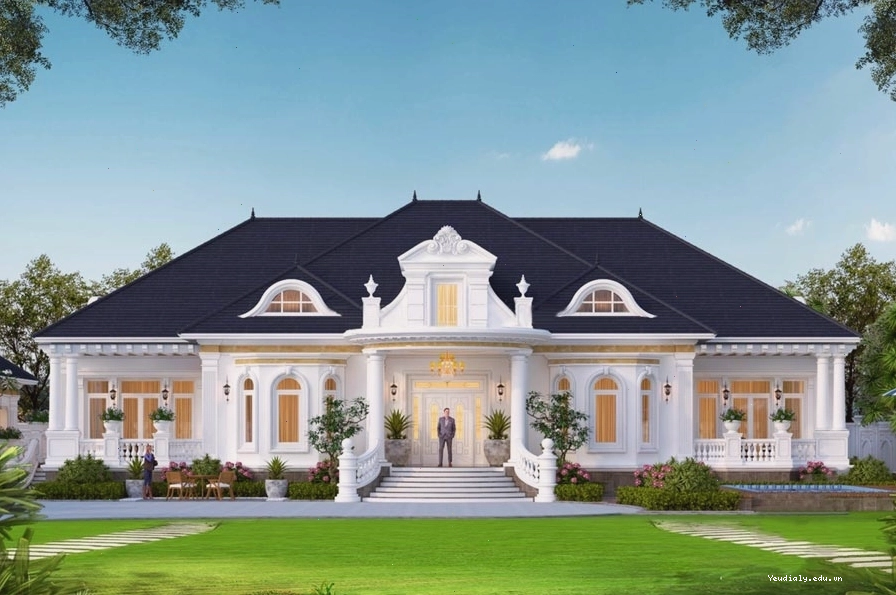 Mẫu biệt thự 1 tầng Châu Âu 5 phòng ngủ rộng rãi và đẳng cấp