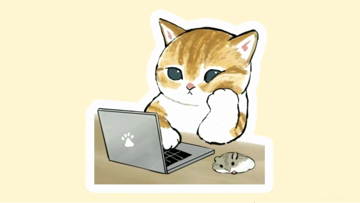 Mèo chibi đang vẫy đuôi