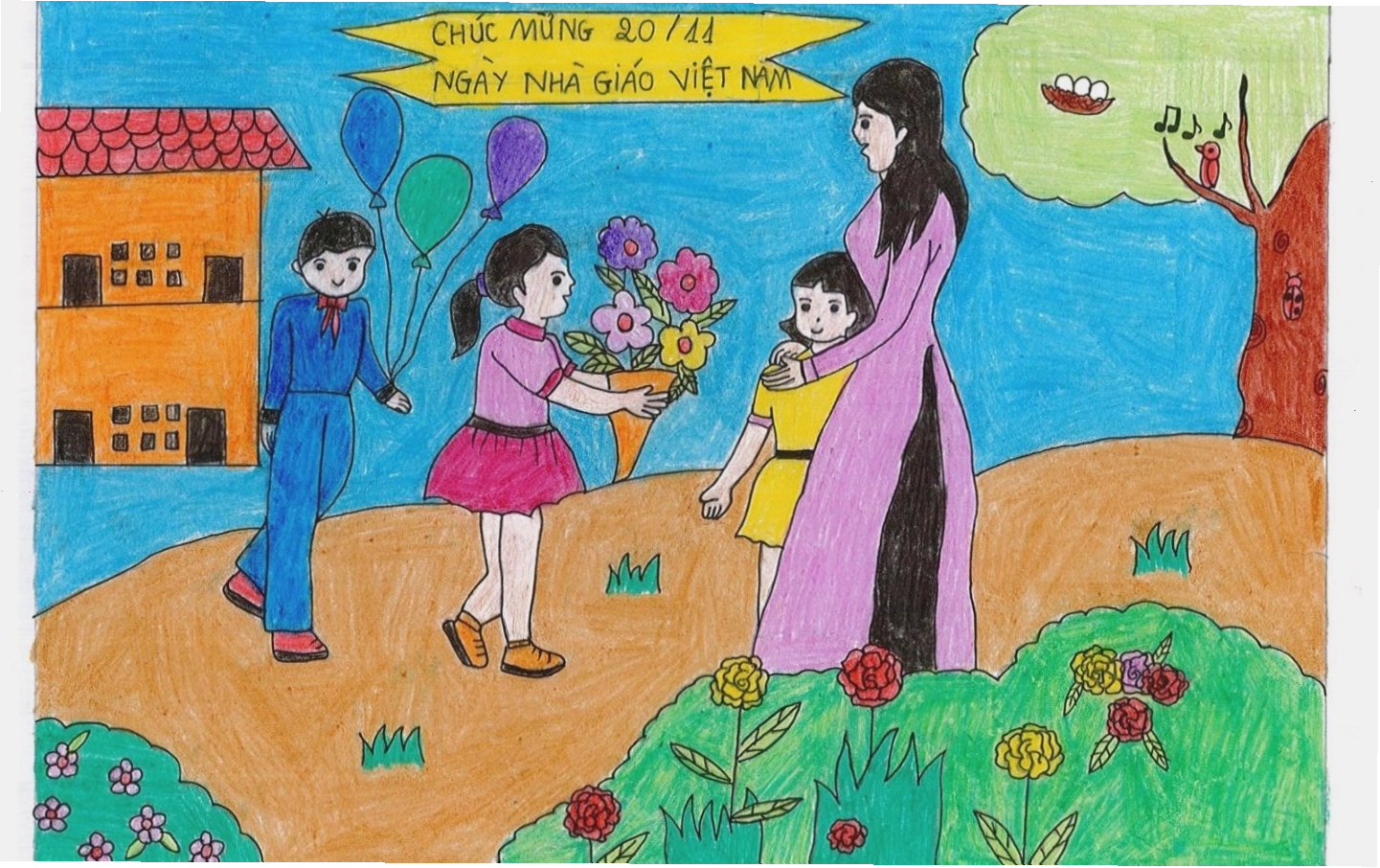 Nét vẽ Chibi ngây thơ gửi lời chúc 20/11