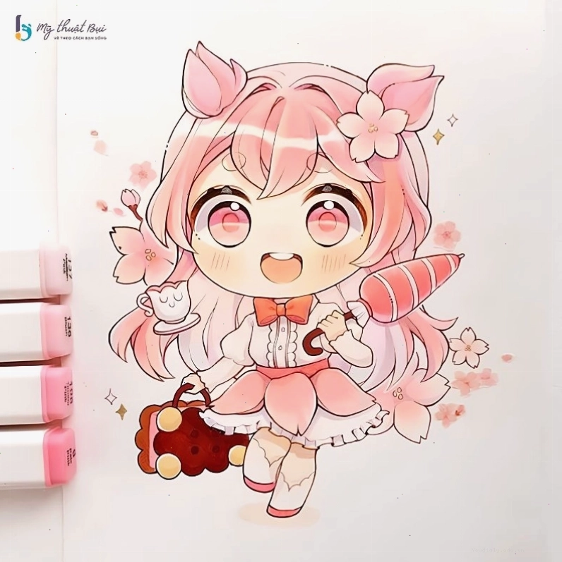 Nhân vật chibi nữ đang ngồi đọc sách, thể hiện sự tập trung và trí tuệ