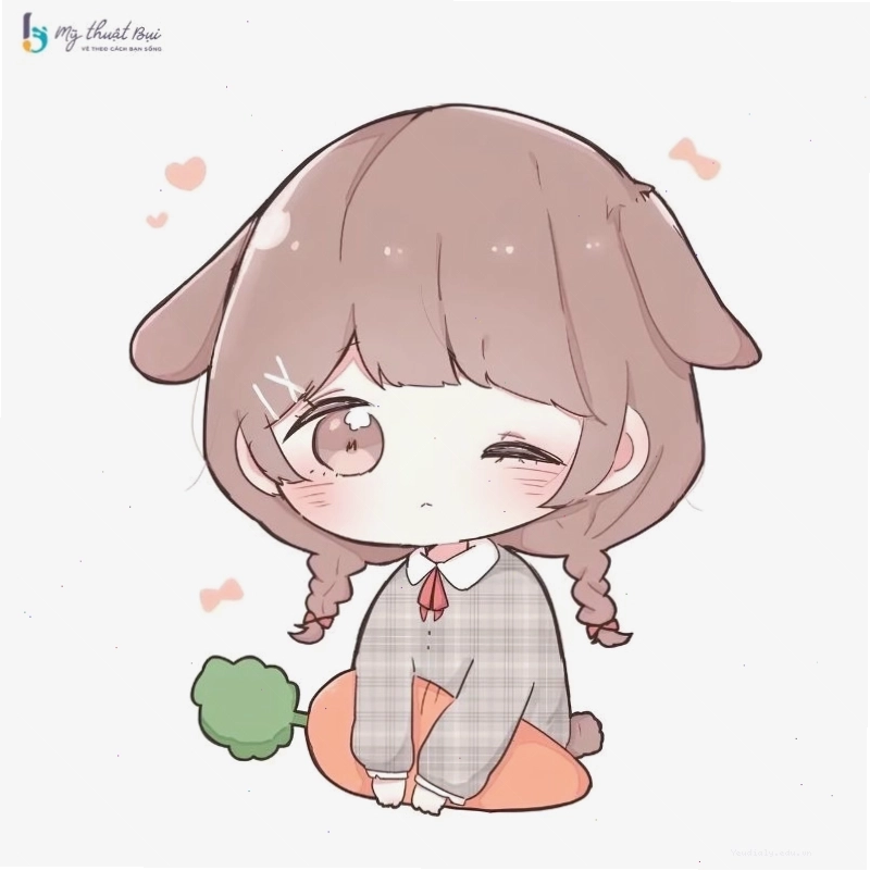 Nhân vật chibi nữ đang tạo dáng dễ thương với hai tay chữ A