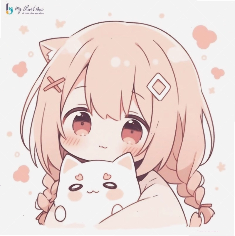 Nhân vật chibi nữ với biểu cảm ngạc nhiên, đáng yêu