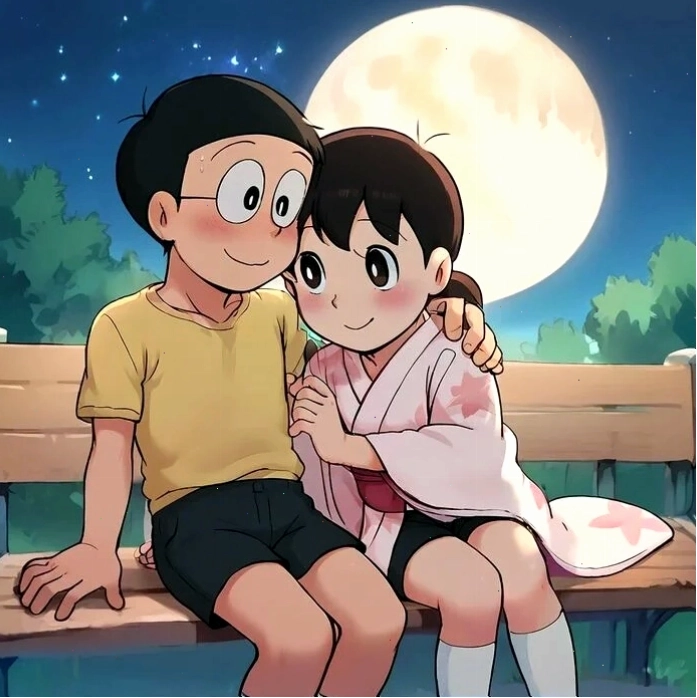 Nobita và Shizuka tình cảm chibi