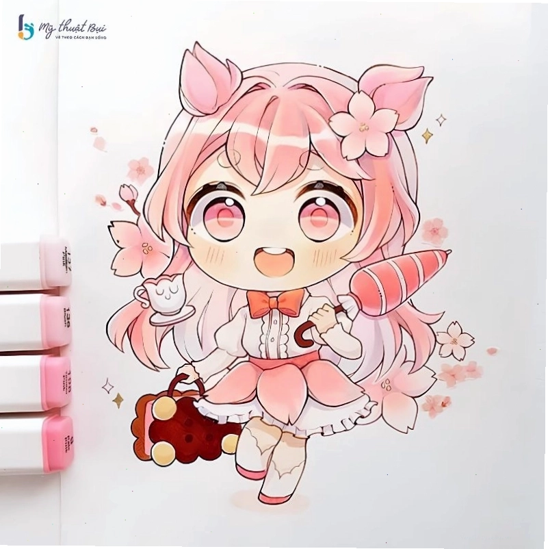 Nữ nhân vật chibi dễ thương với trang phục cách điệu