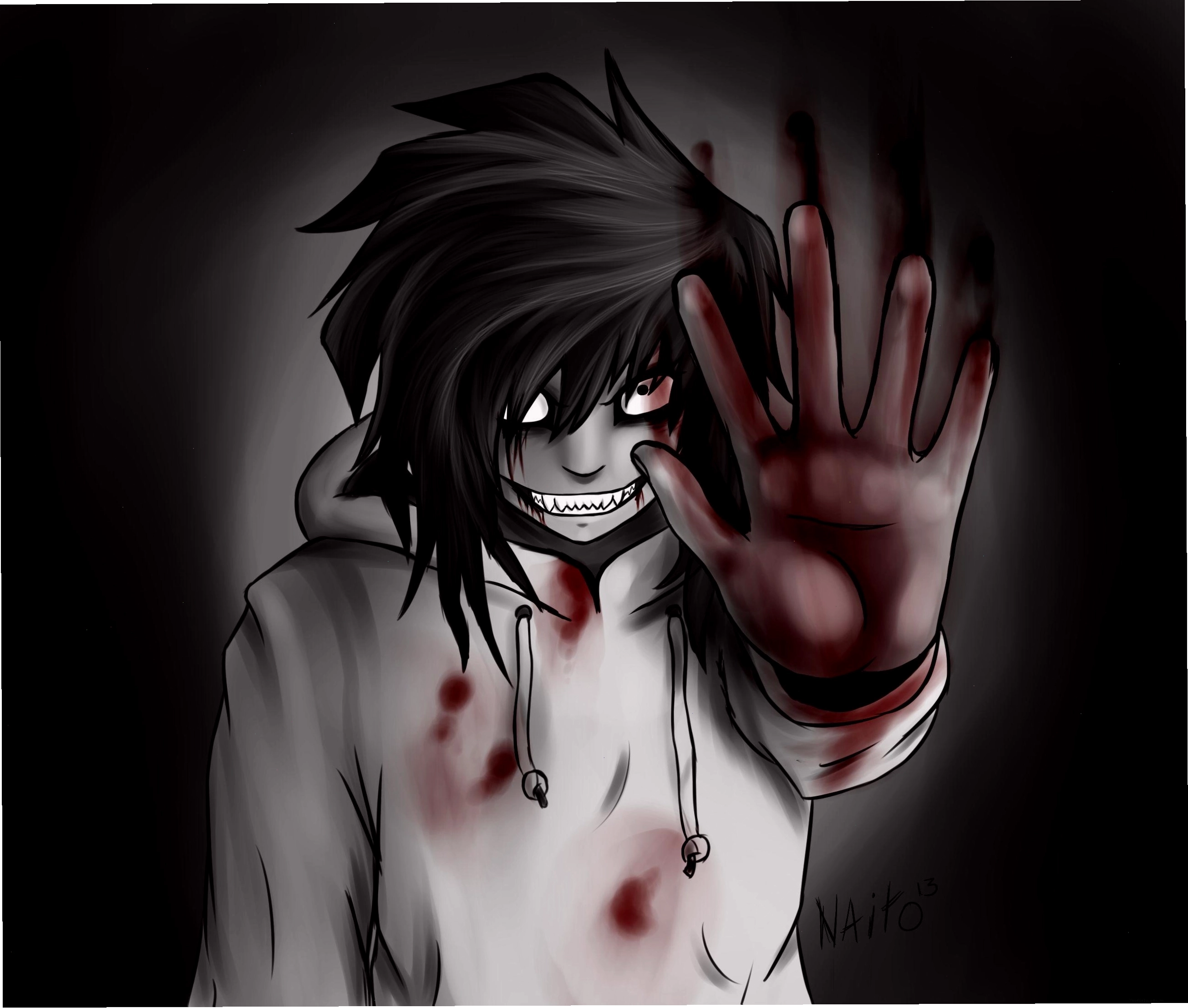 Phiên bản anime của Jeff the Killer với biểu cảm nham hiểm