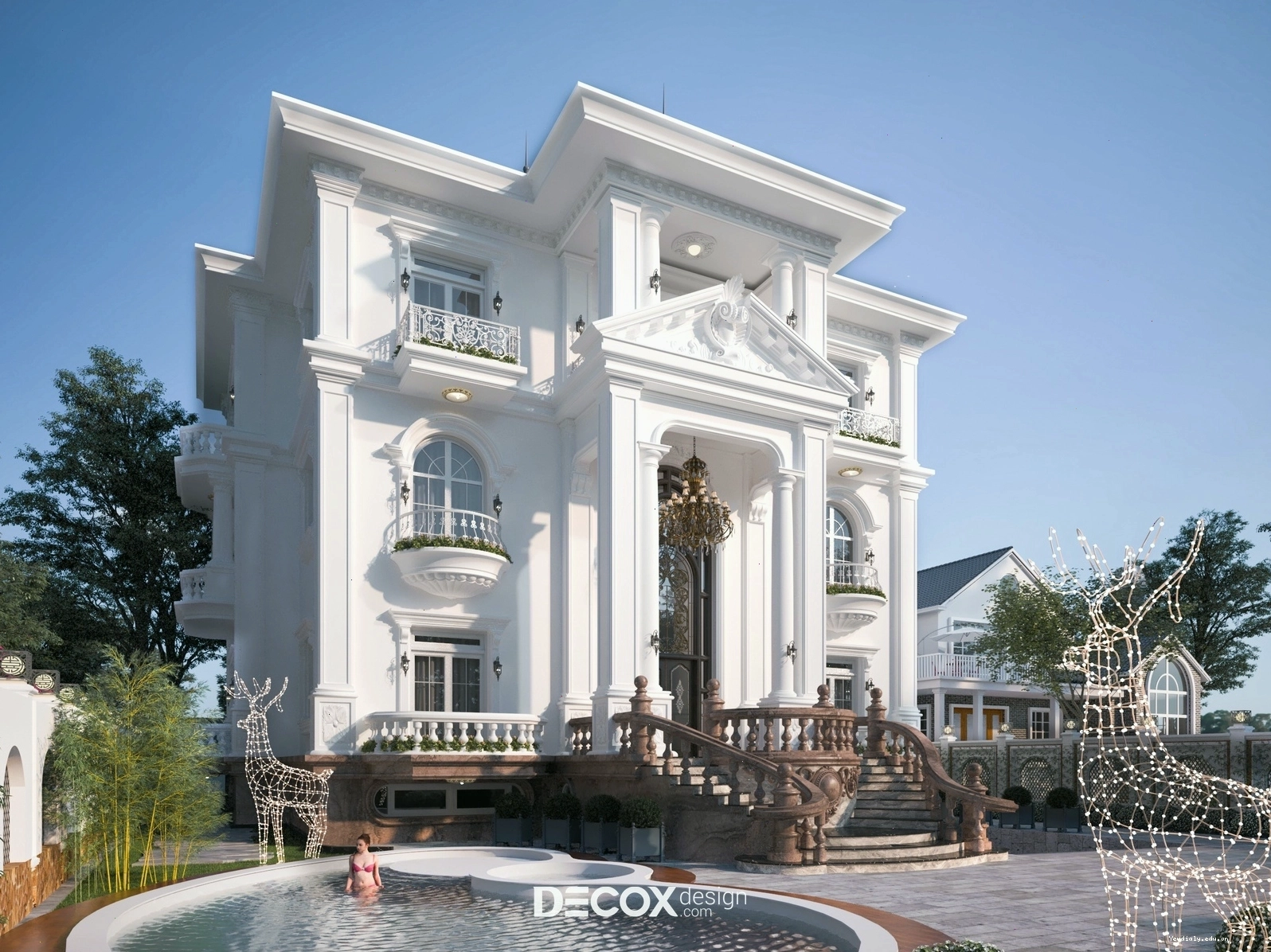 Phối cảnh tổng thể nhà phong cách Châu Âu hiện đại