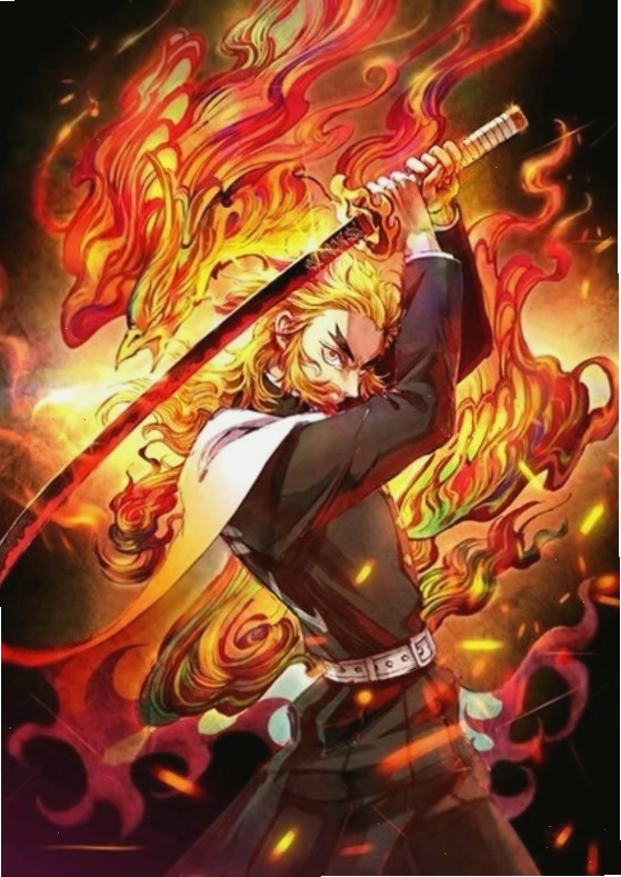 Rengoku chibi trong tư thế ngầu, sẵn sàng chiến đấu