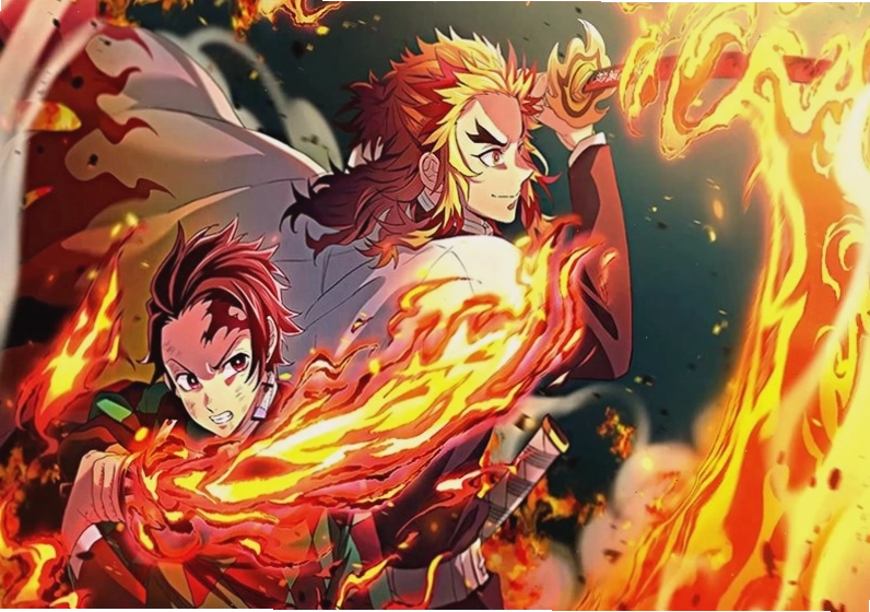 Rengoku chibi và Tanjiro cùng nhau