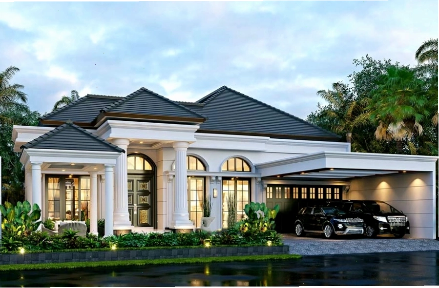 Thiết kế biệt thự 1 tầng 5 phòng ngủ với gara và sân vườn