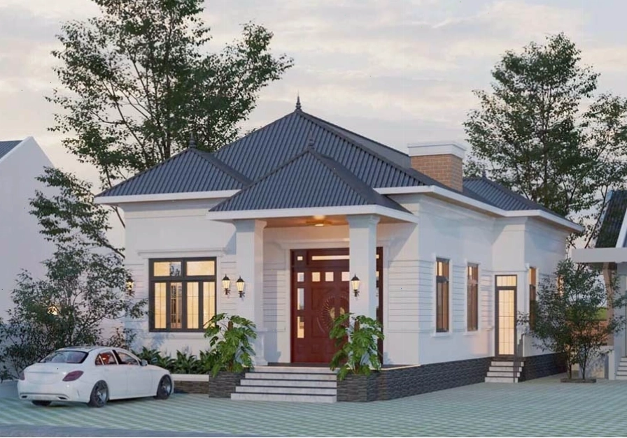 Thiết kế biệt thự 1 tầng Châu Âu 2 phòng ngủ với gara để xe