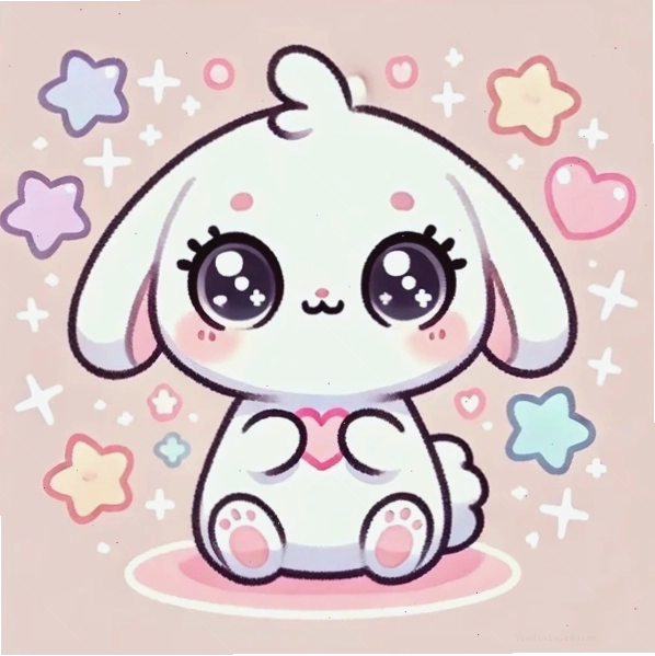 Thỏ cute hình chibi với bộ lông trắng muốt