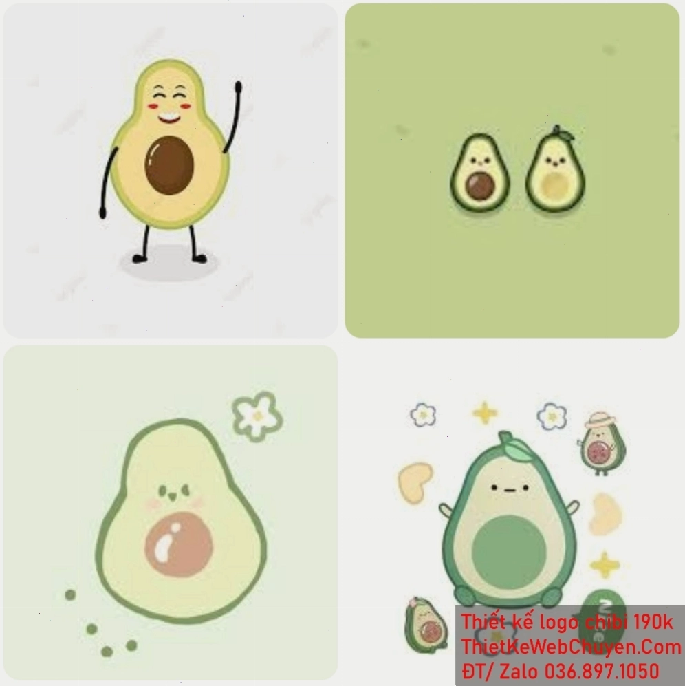 Trái bơ chibi cute với biểu cảm ngộ nghĩnh