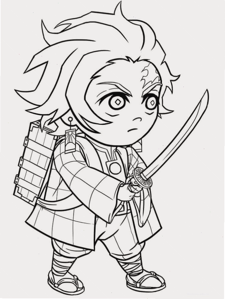 Tranh tô màu Chibi Tanjiro Kamado