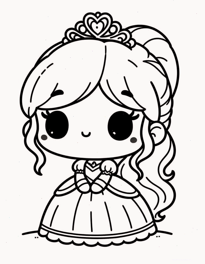 Tranh tô màu công chúa Chibi đơn giản, phù hợp cho người mới bắt đầu