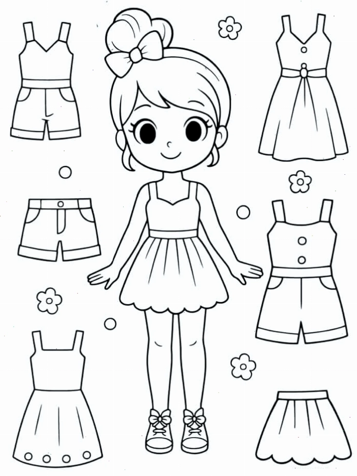 Tranh tô màu paper doll búp bê giấy chibi phong cách anime đa dạng