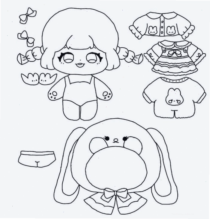 Tranh tô màu paper doll búp bê giấy chibi với phong cách cute, đáng yêu