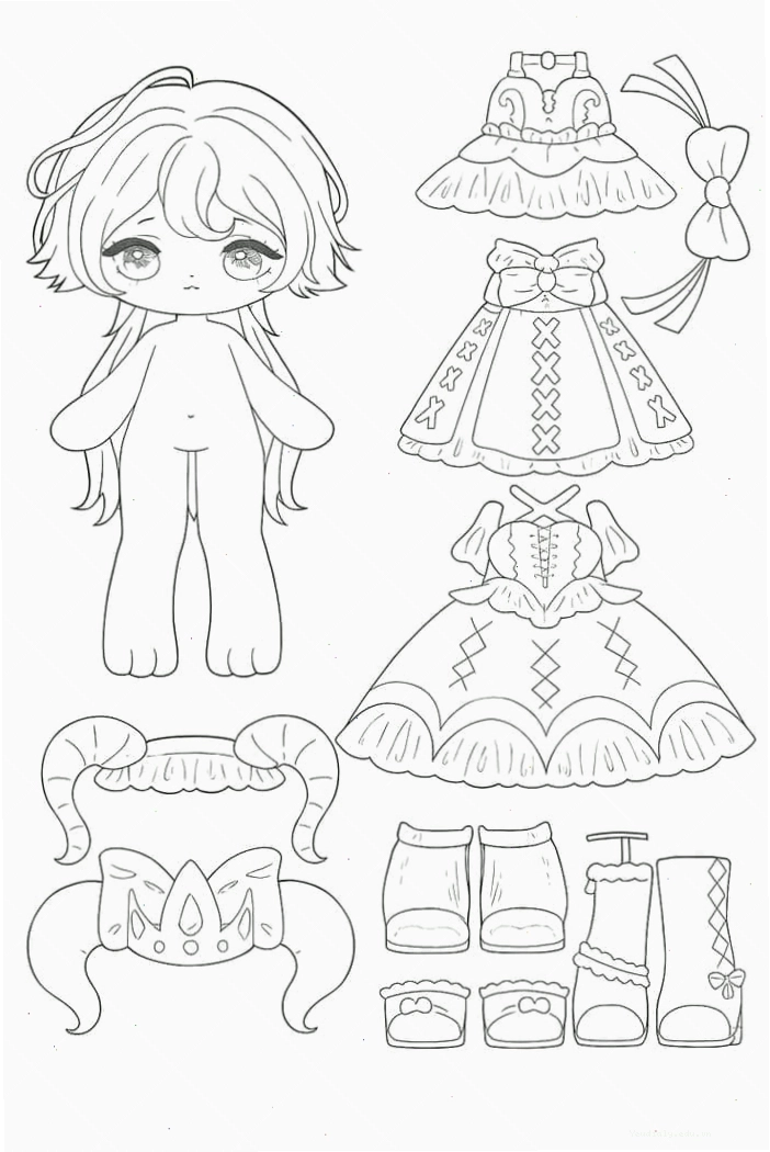 Tranh tô màu paper doll búp bê giấy đầy đủ phụ kiện