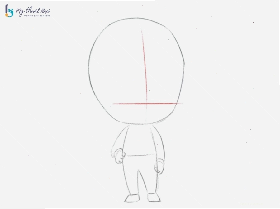Vẽ khuôn mặt cho chibi nam với đôi mắt to tròn và biểu cảm dễ thương