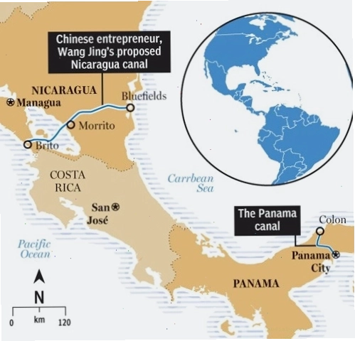 Vị trí kênh đào Panama trên bản đồ thế giới, nối liền Đại Tây Dương và Thái Bình Dương