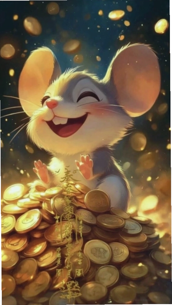 Chuột cười rạng rỡ bên kho báu vàng bạc