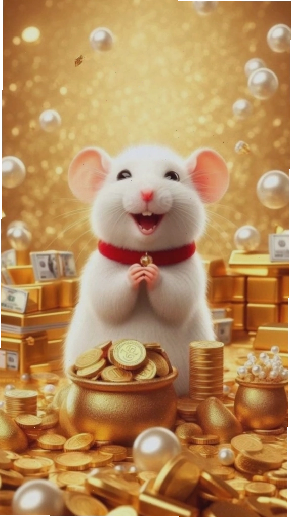 Chuột Tý dễ thương giữa núi vàng lấp lánh