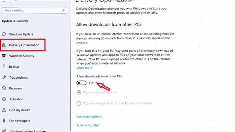 Tắt tính năng Delivery Optimization trên hệ điều hành Windows