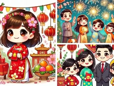 Bộ ảnh chibi Tết dễ thương mang không khí xuân rộn ràng